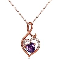 Lab Created 6.00MM Purple Amethyst Gemstone Febuary Birthstone Heart and Diamond Accent Pendant Necklace Charm in 10k SOLID Rose/Pink Gold