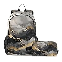 ALAZA Black & Gold Marble Mountain Backpack and Lunch Bag Set Back Pack Bookbag Cooler Case Kits