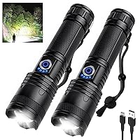 LED Rechargeable Flashlights High Lumens Flash Light, 900,000 Lumens Super Bright Powerful Tactical Flashlight, 5 Modes IPX6 Waterproof Handheld Flashlights for Camping Emergencies (2 Pack)