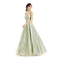 Womens Green Sequined Zippered Lined Spaghetti Strap V Neck Full-Length Prom Gown Dress Juniors 3