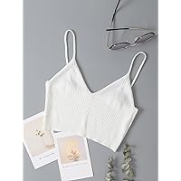 Women's Knitted Tops -Shrugs Solid Crop Cami Knit Top Knitted Tops (Color : White, Size : X-Small)