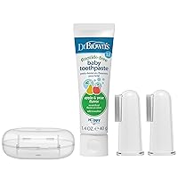 100% Silicone Baby Finger Toothbrush and Toothpaste Set, 2-Pack Toothbrush with Storage Case, Fluoride-Free Apple Pear Toddler Toothpaste