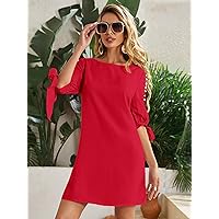 Dresses for Women Pearls Cut-Out Sleeve Knot Cuff Dress (Color : Red, Size : Medium)