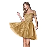 Maxianever Plus Size Homecoming Dresses Sparkly Sweetheart for Teens Lace Appliques Short Tulle Formal Backless Prom Dresses Gold US20W