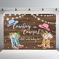MEHOFOND Cowboy or Cowgirl Gender Reveal Backdrop He or She What Will Baby Be Banner Floral Rustic Wood Boots Baby Shower Photography Background Party Decoration Photo Booth Props 10x7ft