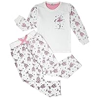 Girls Ballerina Print Children PJs 2 Piece Cotton Set Lounge Suit Top Bottom Pyjamas Loungewear Age 2-13 Years
