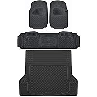 BDK OF-713 Diamond Grid Rubber Car Floor Mats, Universal Front & Rear Combo Set with Trunk Cargo Mat Liner for Car Sedan SUV Van, Heavy Duty All Weather Trim to Fit