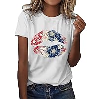American Flag Shirts for Women Patriotic Tshirt Fourth July Tee Top USA Flag Crew Neck Short Sleeve Summer T-Shirt