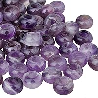 TUMBEELLUWA Natural Gemstone Beads for Jewelry Making, Rondelle Large Hole Loose Beads Pack of 15,Amethyst(8x14 mm)