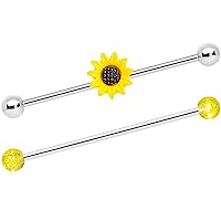 Body Candy 2PC Womens 14G Steel Industrial Barbell Cartilage Yellow UV Ball Sunflower Body Jewelry 38mm