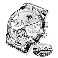 OLEVS Men's Watches Stars Sky Moon Phase Dial Mechanical Automatic Winding Stainless Steel Silver Black Watch Fashion Dress Waterproof Luminous Men's Watch