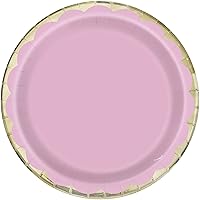 Unique Light Pastel Pink Scalloped Foil Stamping Paper Dessert Plates - 7