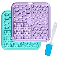 Lick Mat for Dogs and Cats with Suction Cup, Premium Lick Pad for Dog Anxiety Relief, Slow Feeding Mat for Boredom Reducer, Bathing, Grooming and Training (2 Pack with Spatula)