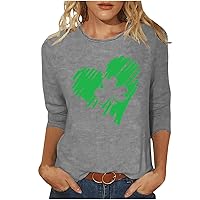 St. Patrick's Day Shirts for Women Trendy Crewneck 3/4 Sleeve Tunic Tops Lucky Heart Irish Shamrock Graphic Tees Blouses
