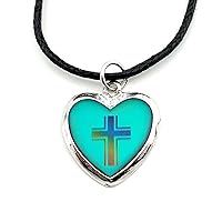 Mood Heart With Cross Necklace Heat Activated Color Change Pendant