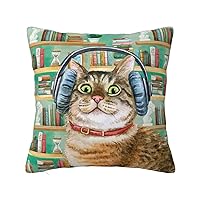 Funny Cat Music Throw Pillow Cover 18 X 18 Inch Cushion Decorative Gift Square Pillow Case for Couch Sofa Bed