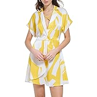 DKNY Short Sleeve Printed Collared Midi Dress