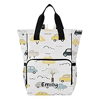 Cute Cars Trees Custom Diaper Bag Backpack Personalized Name Baby Bag for Boys Girls Toddler Multifunction Travel Back Pack for Mom Maternity Dad with Stroller Straps