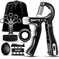 Hand Grip Strengthener kit(5 Pack),Grip Strength Trainer,Forearm Workout Trainer Adjustable Grip Exercises,Finger Grip Strengthener,Finger Stretcher,Grip Ring & Stress Relief Ball with Carry Bag