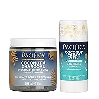 Pacifica Beauty Coconut and Charcoal Underarm Detox Scrub for Natural Deodorant Users, Non Aluminum, Safe for Sensitive Skin, 100% Vegan & Cruelty Free + Clean Beauty, Fresh, 2 Count