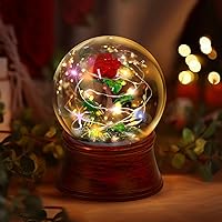 Rose Snow Globe Music Box, Preserved Red Rose Flower Musical Snow Globe LED Light Up Rose Snowglobe Water Globe Rose Gift for Women Girls, Romantic Gift for Mother's Day,Anniversary