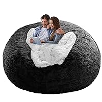 Bean Bag Chair Cover(Cover Only,No Filler),Big Round Soft Fluffy PV Velvet Washable Bean Bag Lazy Sofa Bed Cover for Adults,Living Room Bedroom Furniture Outside Cover,5ft black.