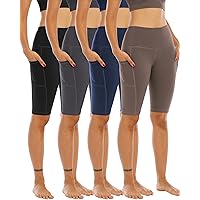 WHOUARE 4 Pack Biker Yoga Shorts with Pockets for Women,High Waisted Athletic Running Workout Gym Shorts Tummy Control