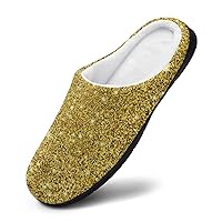 Sequin Gold Women Cotton Slippers Warm Plush House Shoes Non-Slip Sole For Indoor Outdoor