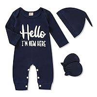 GRNSHTS Newborn Baby Boy Romper Coming Home Outfits Letter Print Bodysuit Jumpsuit+Hat+Gloves 3PCS Clothes Set