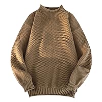 Mens Crewneck Sweater Waffle Textured Long Sleeve Knitted Sweaters Unisex Casual Basic Jumper Pullovers for Couples