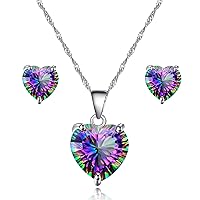 10mm Simulated Mystic Topaz Rainbow Heart Cubic Zirconia Solitaire Pendant Necklace Platinum Plated Y891