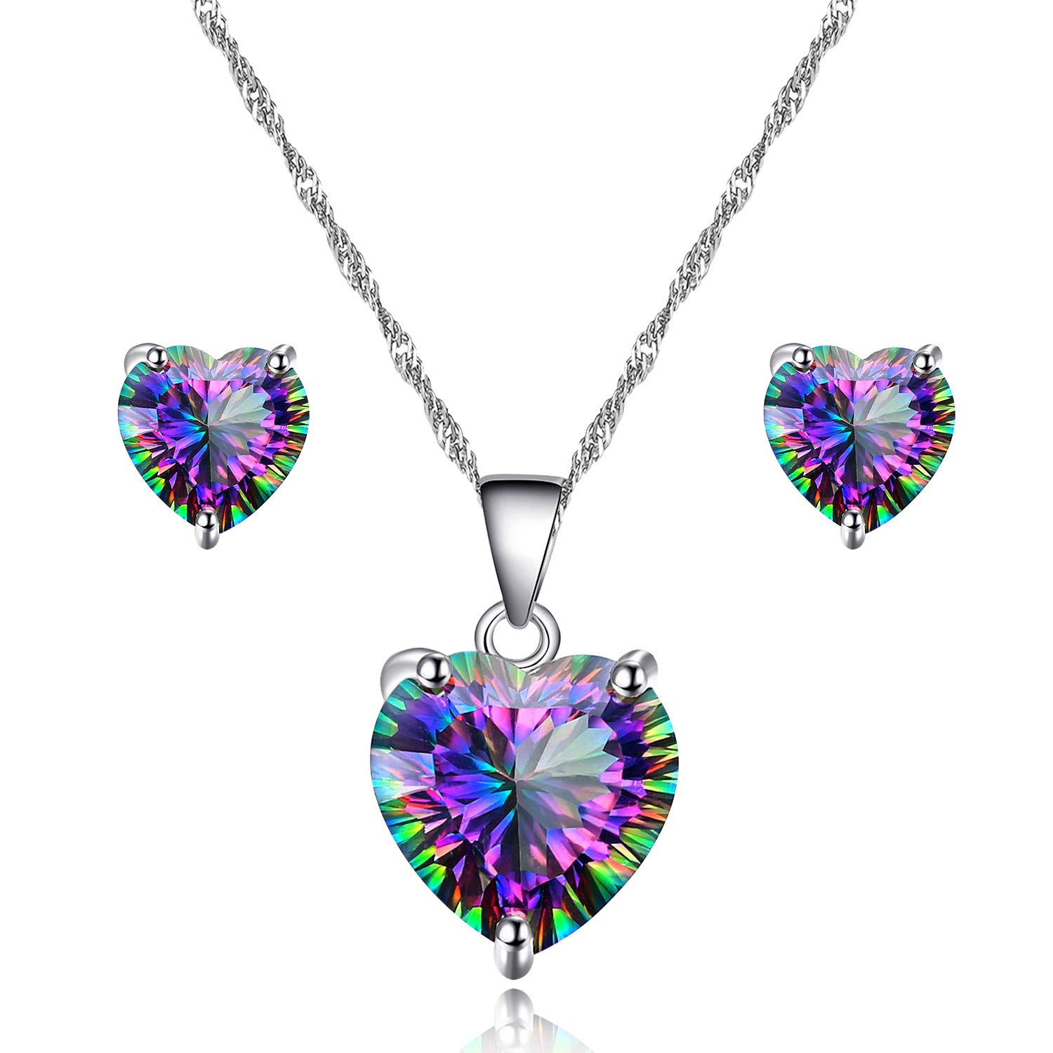 Uloveido 10mm Simulated Mystic Topaz Rainbow Heart Cubic Zirconia Solitaire Pendant Necklace Platinum Plated Y891