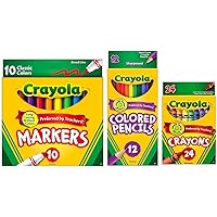 Crayola Classic Bundle: 3 Items - Crayons (24 Count), Broad Line Markers (10 Count), Colored Pencils (12 Count)