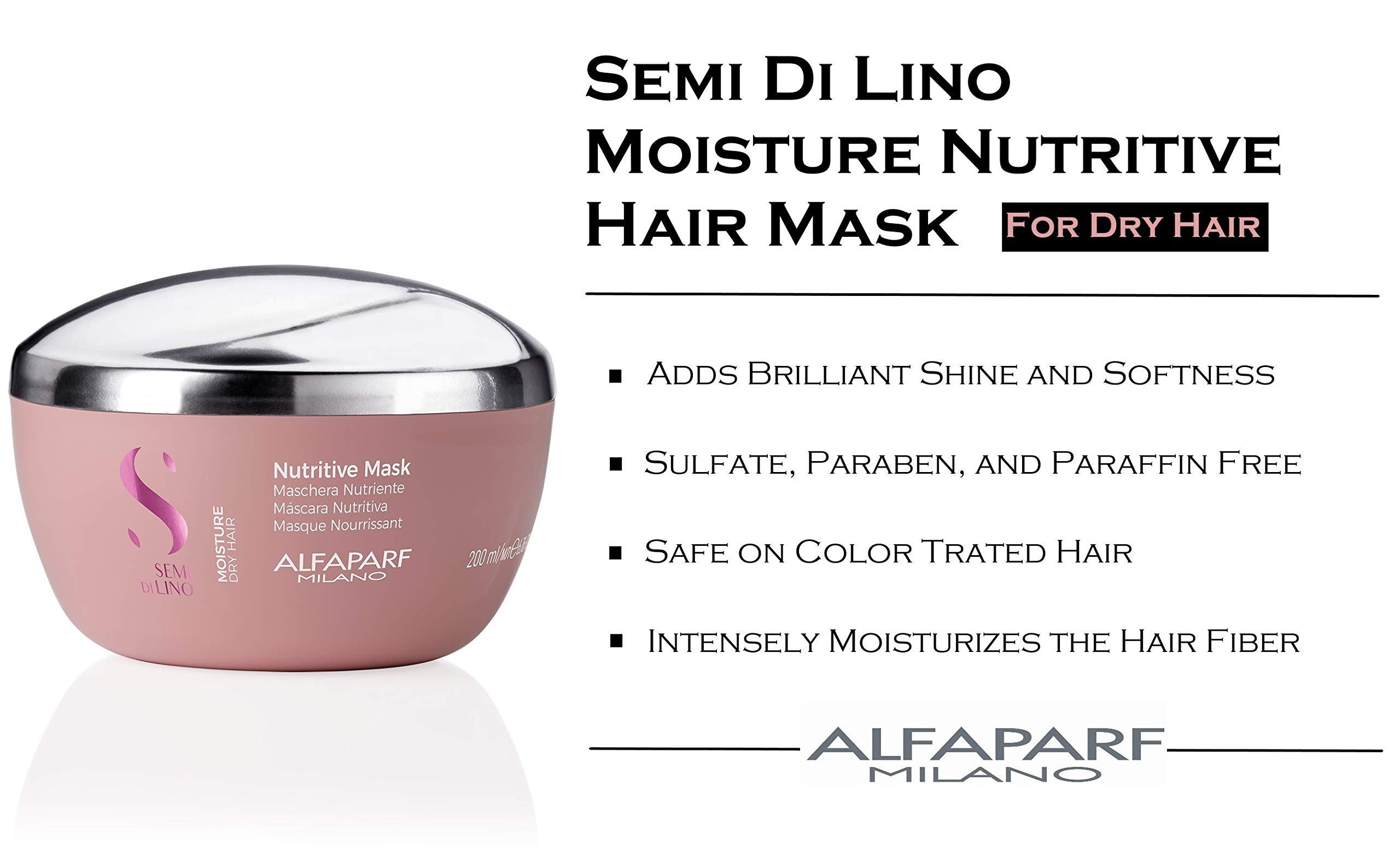 Alfaparf Milano Semi Di Lino Moisture Nutritive Mask for Dry Hair - Safe on Color Treated Hair - Sulfate, Paraben and Paraffin Free - Professional Salon Quality