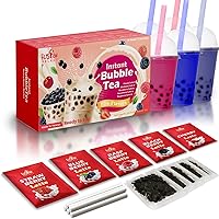 Fusion Select 5 Packs Bubble Tea Kit Extra Rich Blueberry, Raspberry Strawberry Blackberry Cherry Boba Tea Kit Drinks, Boba Tapioca Pearl, Straws, Various Tea Set Flavors