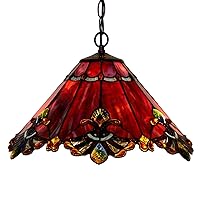 Bieye L10059 Baroque Tiffany Style Stained Glass Ceiling Pendant Fixture with 17 Inch Wide Handmade Shade (Red)