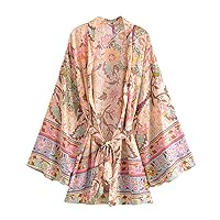 Floral Print Robes Casual Summer Beach Bikini Blusas Women Bohemian Cover Up Kimonos Ethnic Style Sashes Tops
