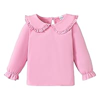 ACSUSS Baby Kids Girl T-Shirt Button Closure Solid Color Ruffled Blouse Tee Top Outdoor Activities Casual Wear