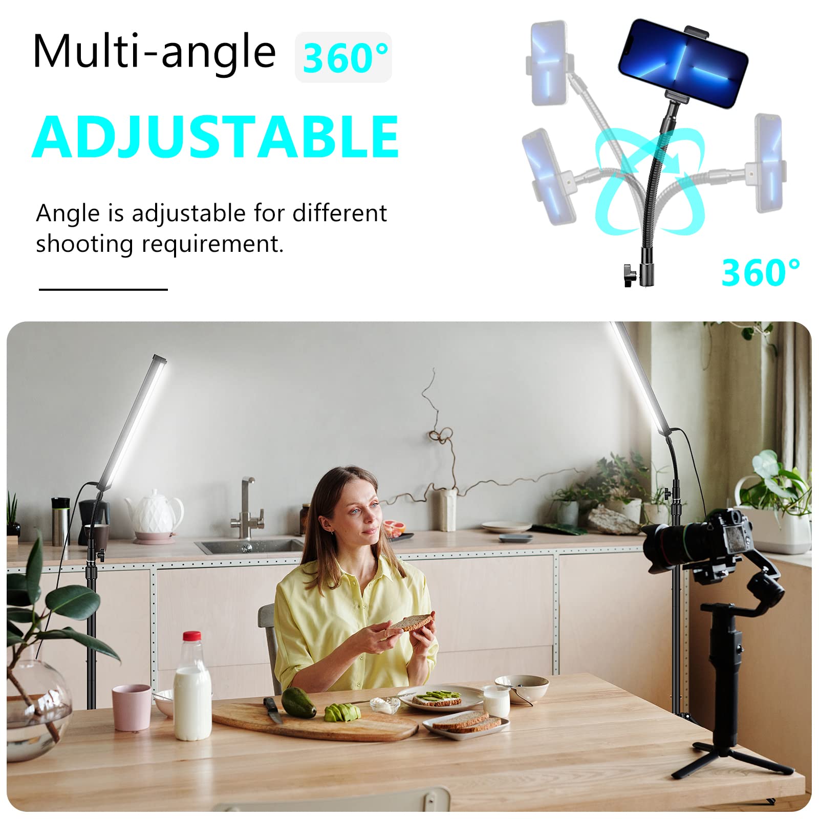 Led Video Lighting Kit with Wand Stick - Photography Studio Light,Adjustable Tripod Stand,Vallkay 9 Color Filters 5600K Dimmable Portable Stand for Live Streaming/Portrait Photo/Vlog, Black (D4002)