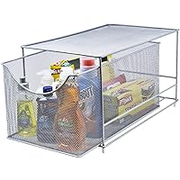 Sorbus® Cabinet Organizer Drawer with Cover—Mesh Storage Organizer w/Pull Out Drawers—Stackable, Ideal for Countertop, Cabinet, Pantry, Under the Sink, Desktop and More (Silver 1 Drawer)