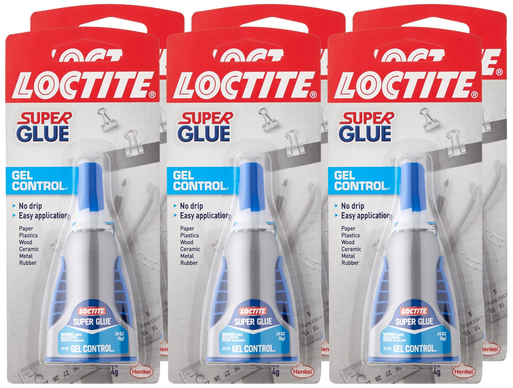 Loctite Super Glue Gel Control, Clear Superglue, Cyanoacrylate Adhesive Instant Glue, Quick Dry - 0.14 fl oz Bottle, Pack of 6