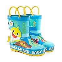 Baby Shark Kids Wellies | Girls & Boys Rain Wellington Boots With 3D Fin | Toddlers Blue Yellow Water Resistant Walking Shoes