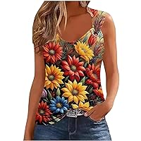 Summer Tank Tops for Women Scoop Neck Womens Fashion Sleeveless Top Loose Fit Casual 3D Floral Print Shirts Blouse