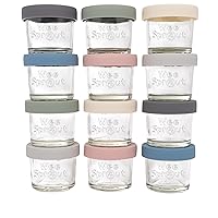 WeeSprout Glass Baby Food Storage Jars w/Lids (4 oz, 12 Pack Set) Snack, Puree, Reusable Small Containers, Breast Milk, Fridge or Freezer, Microwave & Dishwasher Safe, Essential Must Have for Infants