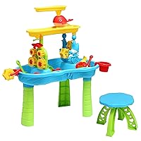 Toddler Sensory Sand and Water 3 Tier Table with Chair | Indoor & Outdoor Water and Sand Summer Beach Toys and Play Table for Kids | Backyard Sand and Water Table for Kids