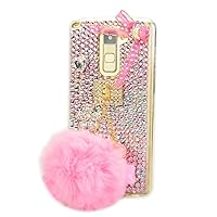 STENES Bling Case for Huawei Honor 6X - Stylish - 100+ Bling Crystal - 3D Handmade Ball Rabbit Pompons Star Pendant Bowknot Design Protective Case - Pink