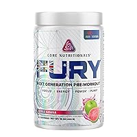 Core Nutritionals Fury Platinum Pre Workout Intensifier with 375mg Caffeine, 5G Creatine Monohydrate, 6G L-Citruline for Maximum Pump, Power, Focus and Energy, 20 Servings (Apple Guava)