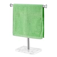 Hand Towel Holder, Stainless Steel Hand Towel Rack Stand with Stable Marble Base, T-Shape Free Standing Towel Rack for Bathroom Countertop, Nickel