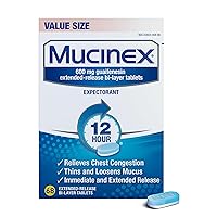 Chest Congestion, Mucinex 12 Hour Extended Release Tablets, 68ct, 600 mg Guaifenesin Relieves Chest Congestion Caused by Excess Mucus, #1 Doctor Recommended OTC Expectorant