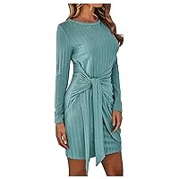 Women's All Sequin Dresses Fashion Long Sleeve Round Collar Solid Color Slim Dress Elegant, S-XL